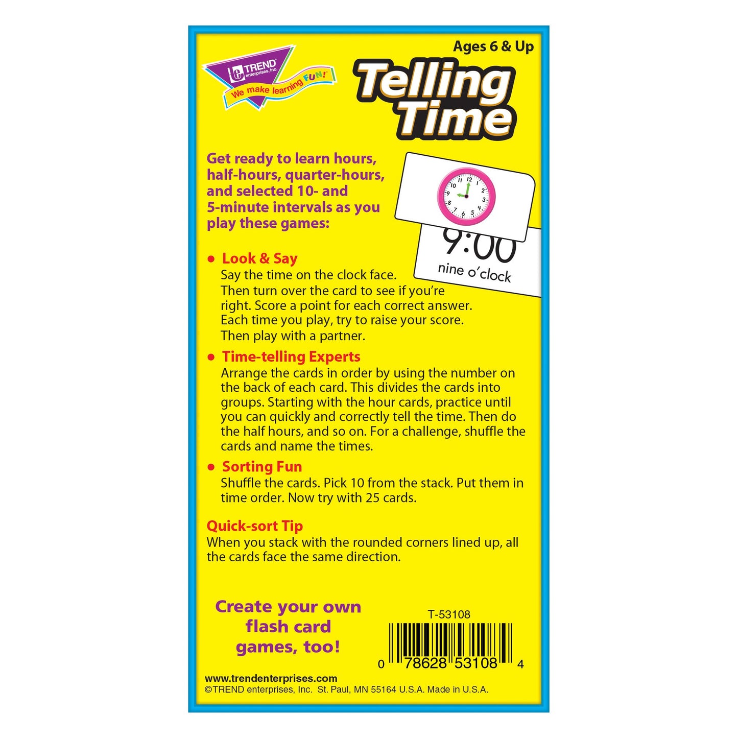 Trend Enterprises: Telling Time Skill Drill Flash Cards, Exciting Way For Everyone To Learn, Time In Words, Numerals & Analog, G