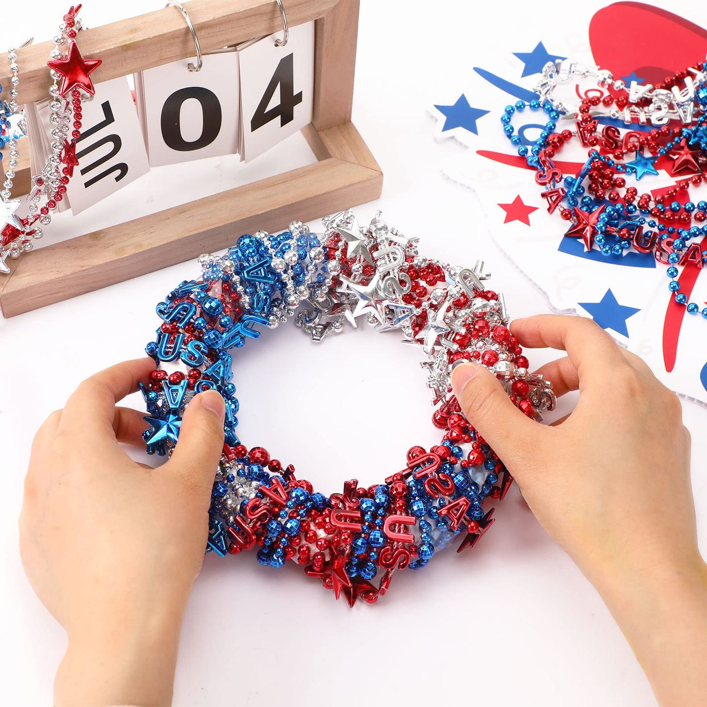 JULBEAR 4th of July Beads Necklaces, 24pcs Patriotic Star Bead Necklace for Independence Day Party Favors Carnival Decorations A