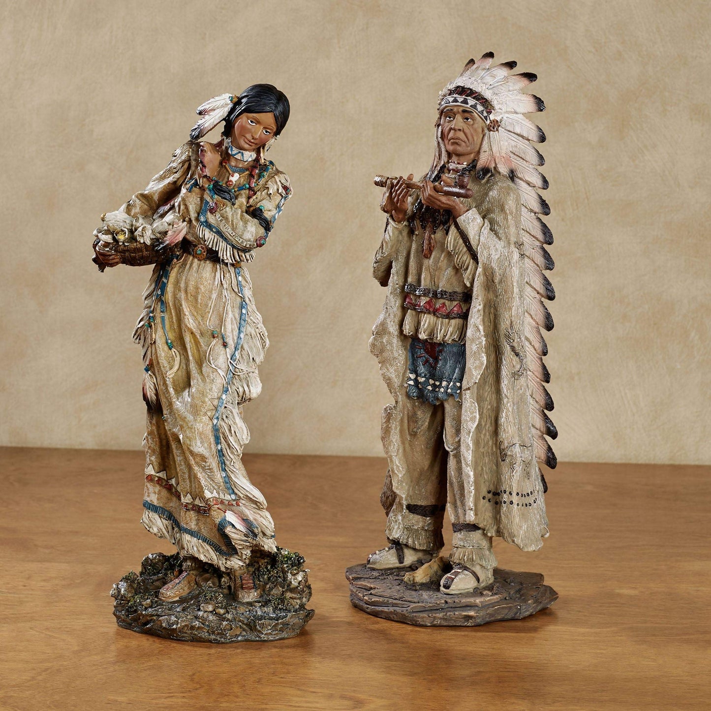 Touch of Class Majestic Tradition Native American Figurines Multi Earth Tones - Set of 2 - Figurine Table Decor for Shelf - Trib