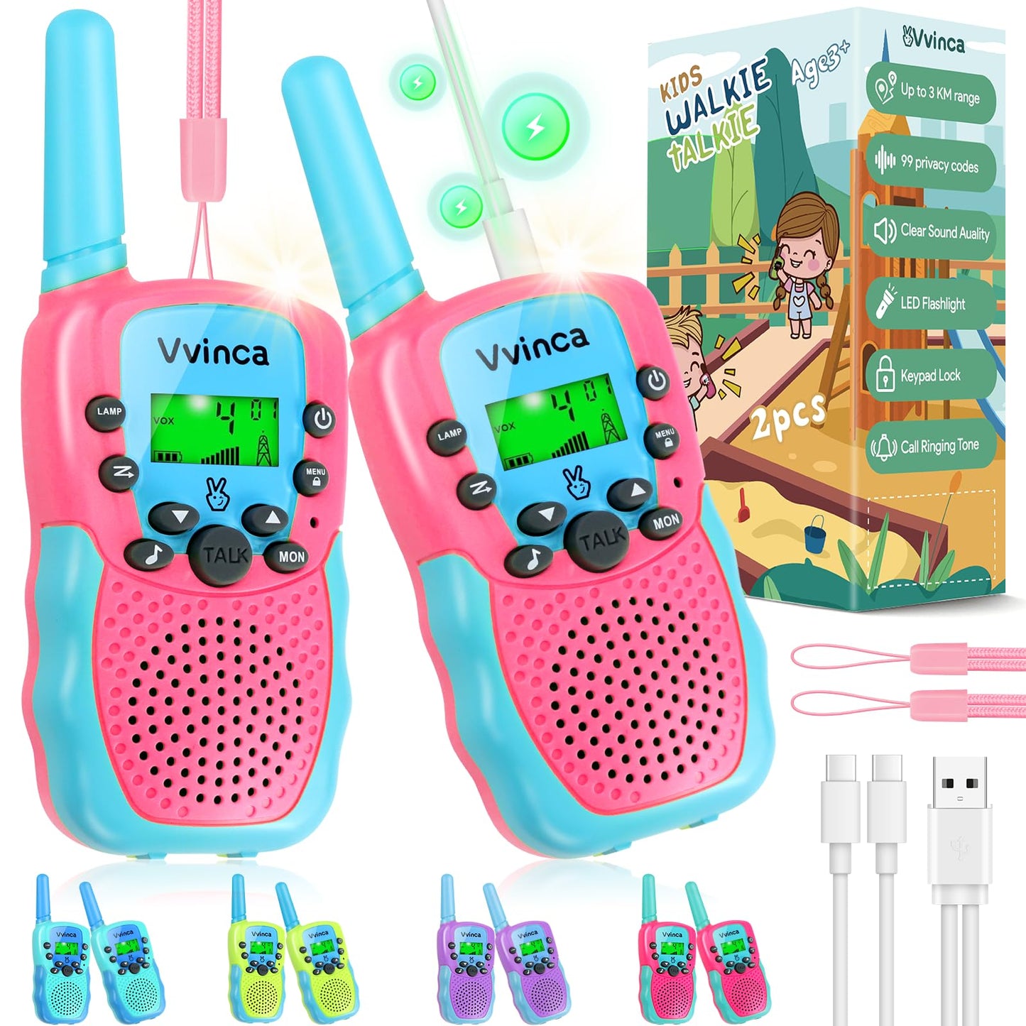 Vvinca Toys For 3-12 Year Old Girls, Rechargeable Walkie Talkies For Kids 22 Channels 2 Way Kids Walkie Talkie With Flashlight F