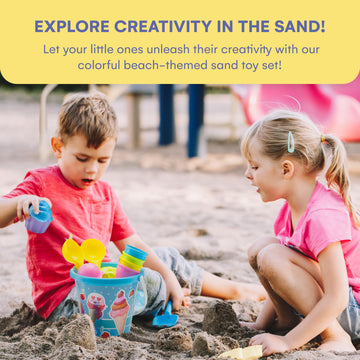 Top Race Kids Beach Toys Set with Bucket Pail and Spade Scoop - 16pcs Ice Cream Blue Sand Playset for Kids & Toddlers Ages 1.5,2