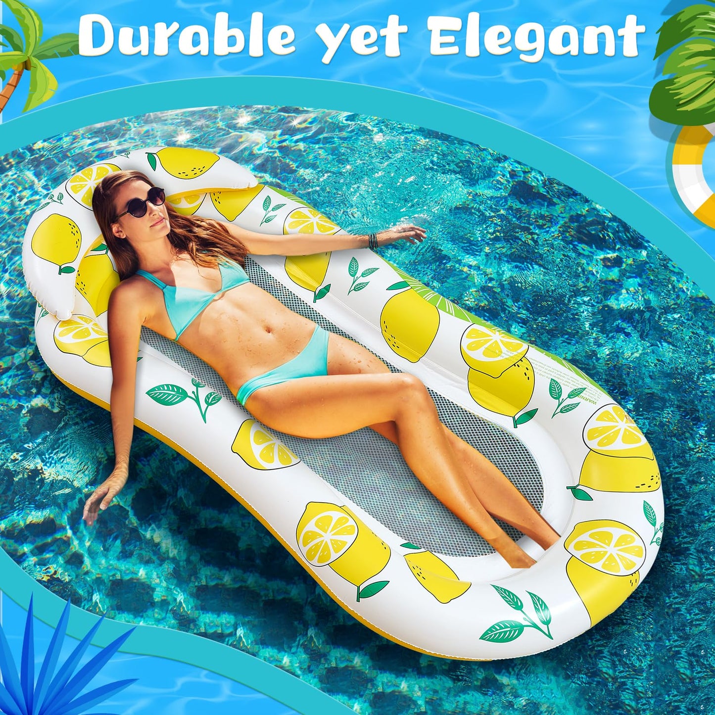 Briwooody 2 Pcs Inflatable Pool Float Mat Pool Floaties Rafts with Headrest Loungers Sun Tanning Floaty for mature-themed Cool Water Hck Chair for Summer Swimming Pool Lake Beach Party Toys (Net)