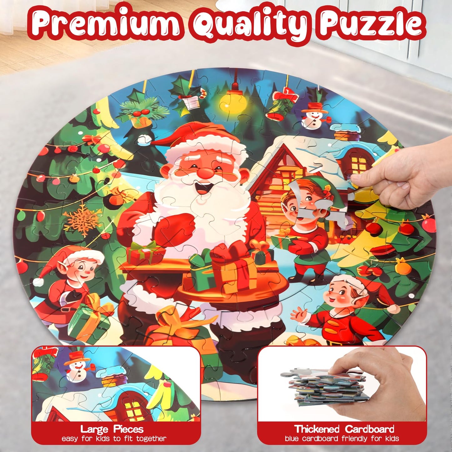 Jigsaw Floor Puzzles For Kids Games - Christmas 70 Pieces Large Toddler Puzzles For Girls Boys Ages 3 4 5 6 7 8 Years Old - Educ