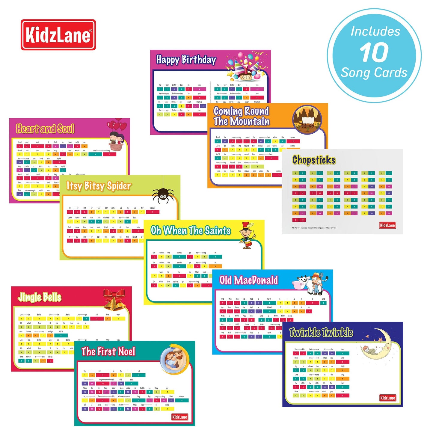Kidzlane Floor Piano Mat For Kids And Toddlers | Giant 6 Ft. Piano Mat, 24 Keys, 10 Song Cards, Built In Songs, Record & Playbac