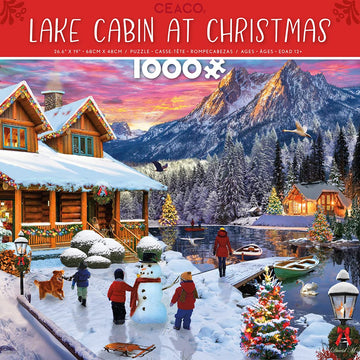 Ceaco 1000 Piece Jigsaw Puzzle - Classic Christmas Lake Cabin - Multicolor Cardboard - Model 3372-29