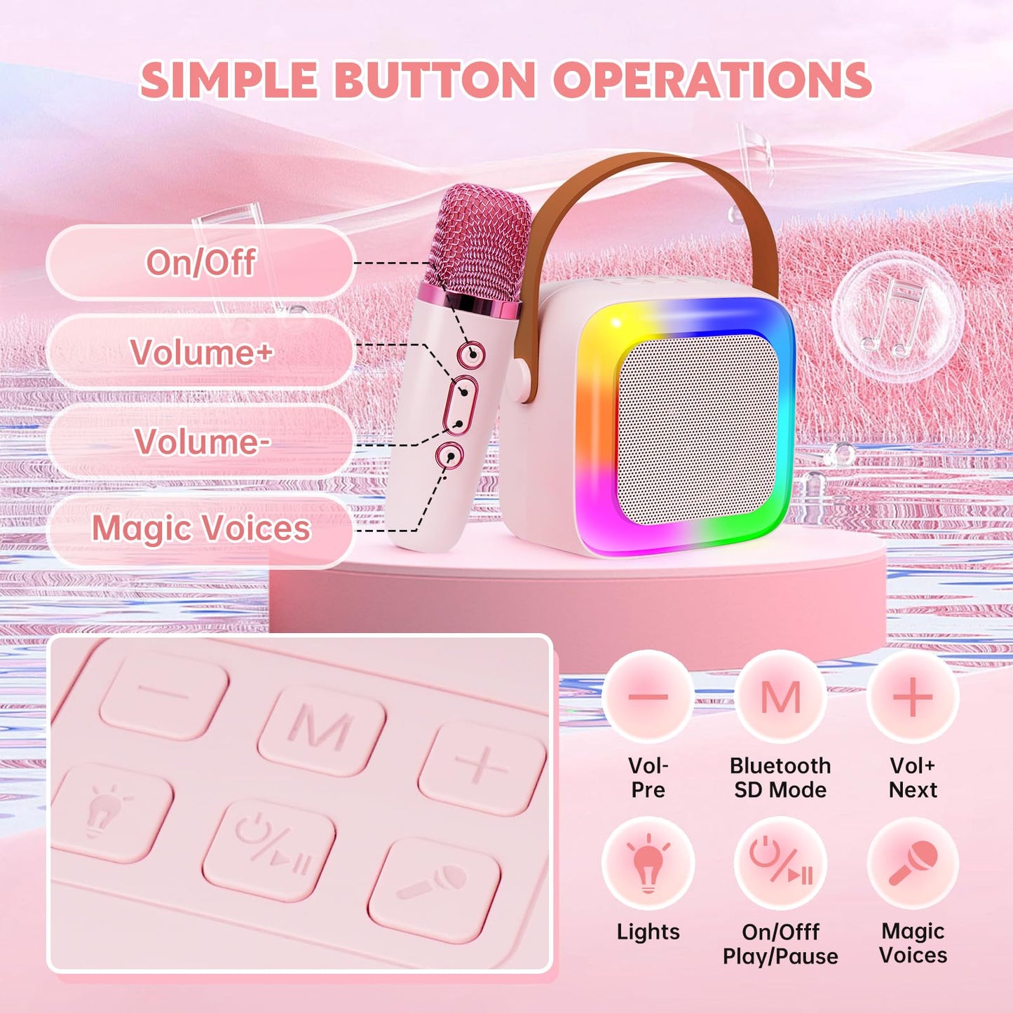 Kids Karaoke Microphone Machine Toy, Portable Bluetooth Speaker With 2 Wireless Microphone, For Kids, Birthday Gift For Girls Bo