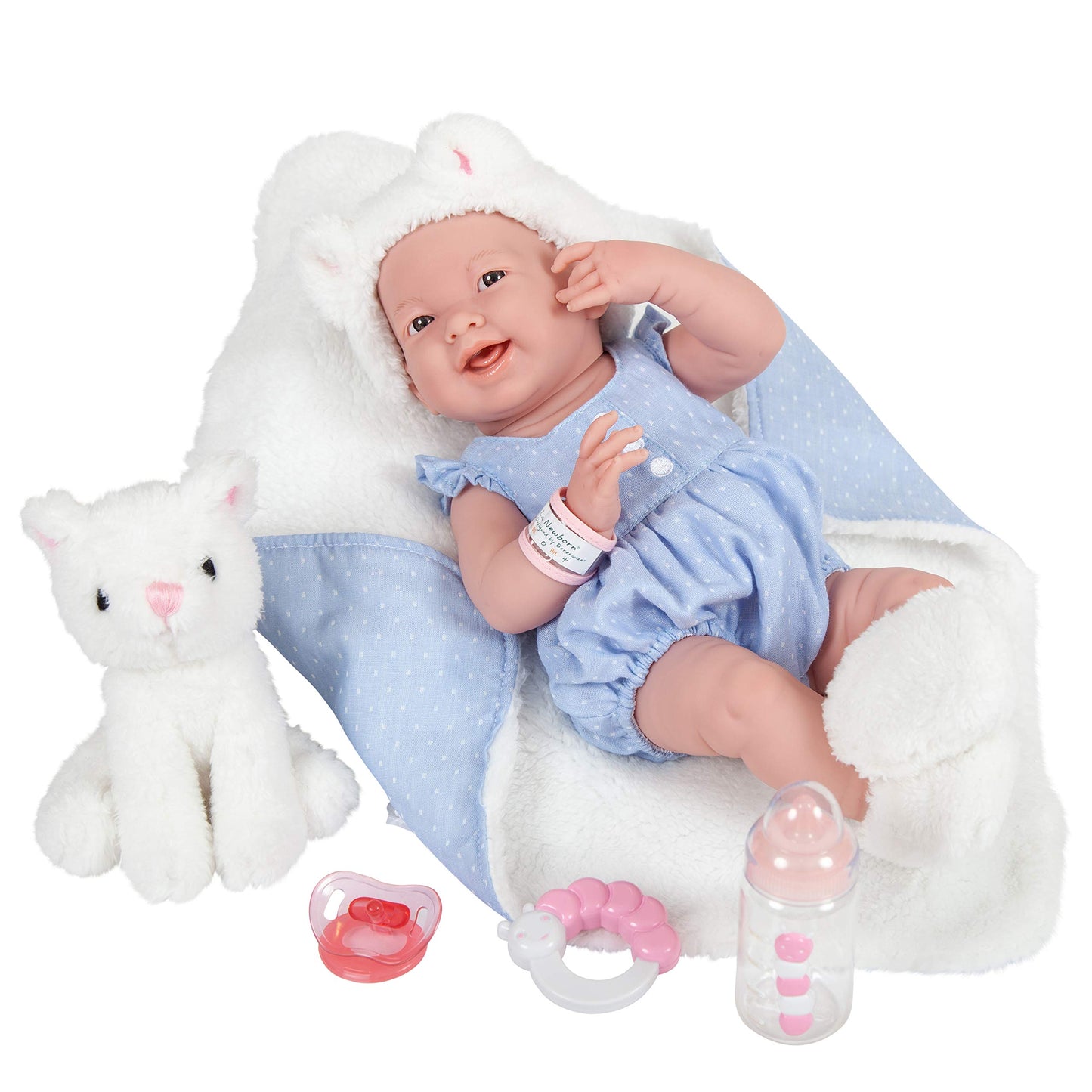 Jc Toys La Newborn All-Vinyl-Anatomically Correct Real Girl 15' Baby Doll In Blue And Deluxe Accessories, Designed By Berenguer., Blue/White