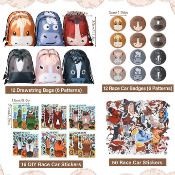 Liliful 152 Pcs Horse Themed Party Favor Supplies with Drawstring Bag Keychain Rubber Wristbands Badges Puzzle Stickers Horse St