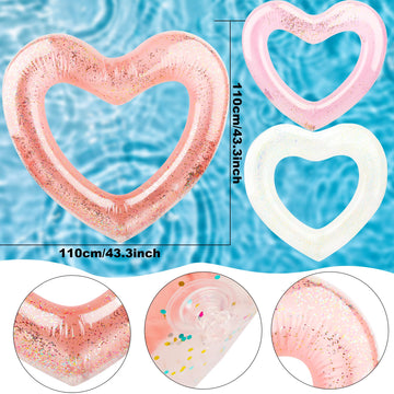 Octaday 6 Pack Inflatable Glitter Heart Pool Float Blow Up Heart Shaped Swimming Tube For Adults Bachelorette Party Summer Beach