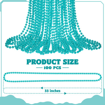 100 PCS Lakeblue Beads Necklaces, 33'' Round Beads Bulk, Mardi Gras Parade Accessories, Costume Necklaces for Parade Throws Acce