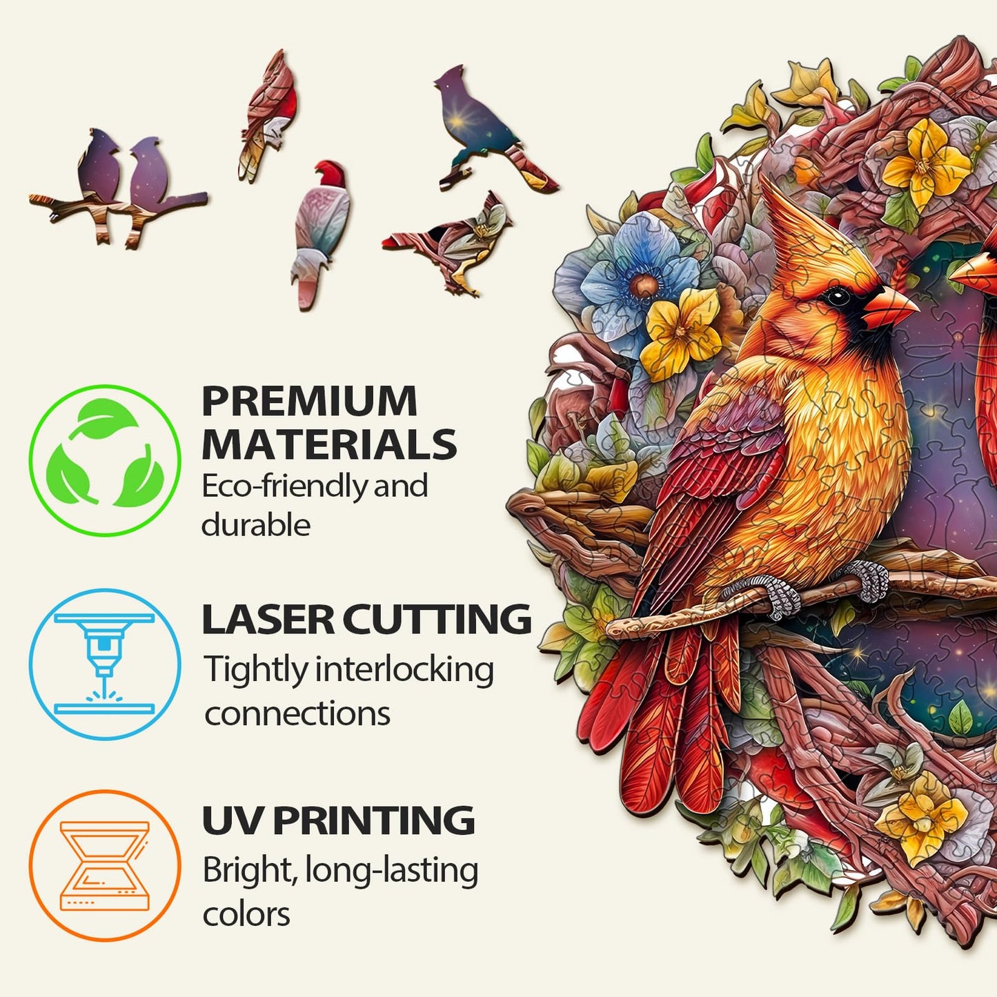 Wooden Puzzles For Adults, Cardinal Puzzles, 200 Pieces Puzzles For Adults, Christmas Puzzle Gifts For Women, Wooden Jigsaw Puzzles (M-11.9 * 11.8In)