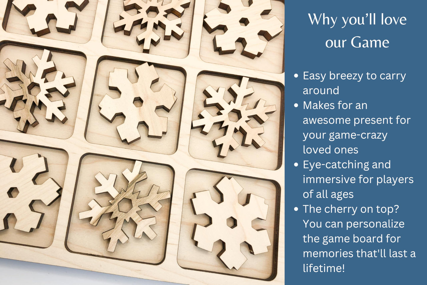 Winter Themed Tic Tac Toe Board Game, 5X5 Inches Unfinished Wood Diy Painting Craft Kit For Kids With Wooden Christmas Snowflake