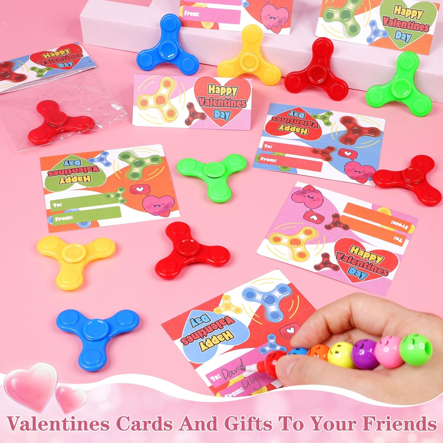 28 Pack Valentines Cards For Kids With Fidget Spinners, Stress Relief Spinners Toys For Valentine Gifts Boys Girls Finger Stress