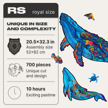 Unidragon Original Wooden Jigsaw Puzzles - Milky Whales, 700 Pcs, Royal Size 20.5'X32.3', Beautiful Gift Package, Unique Shape Best Gift For Adults And Kids