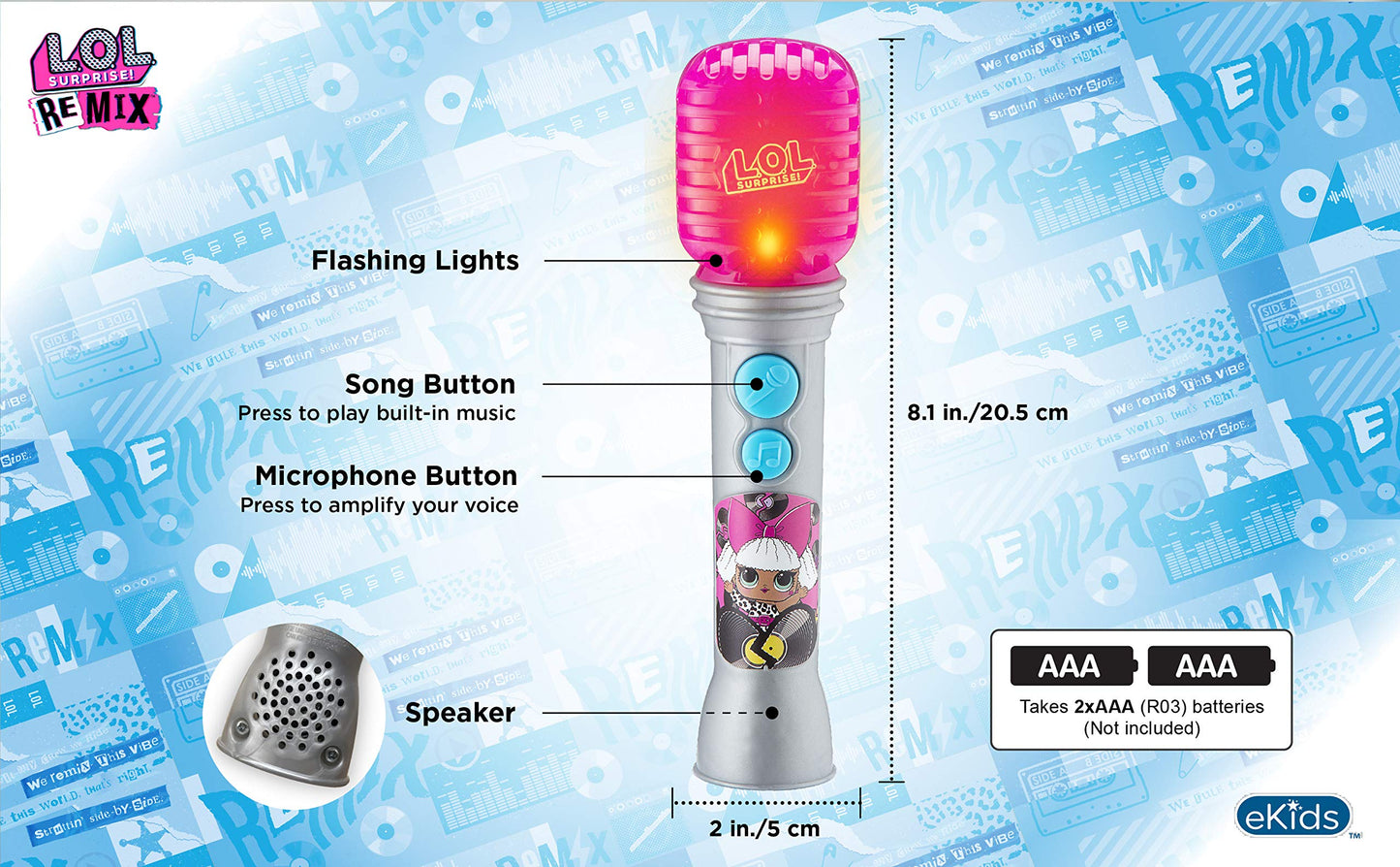 Ekids Lol Surprise Omg Remix Toy Microphone For Kids With Built In Music And Flashing Lights, Musical Toy Designed For Fans Of Lol Surprise Toys For Girls Pink Small