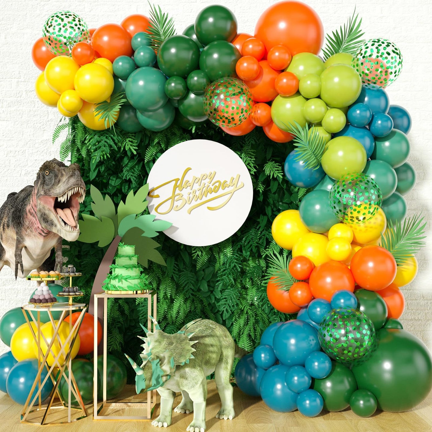 Gresatek Jungle Themed Balloon Garland Arch Kit, Sage Green Orange Yellow Olive Balloons Decorations For Boys Girls Birthday Bab