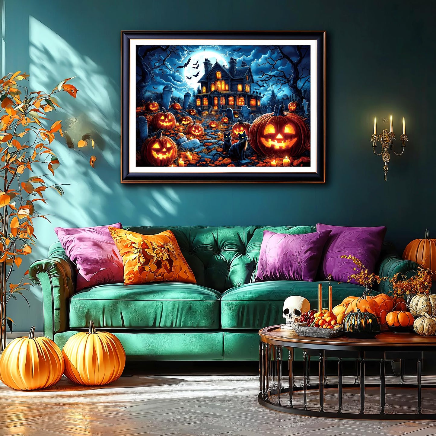Halloween Haunted House 1000 Piece Jigsaw Puzzle for mature-themeds - Spooky Night Graveyard Scene Challenging 1000-Piece Puzzle for mature-themeds & Teens - enhanced Quality with Reference Poster