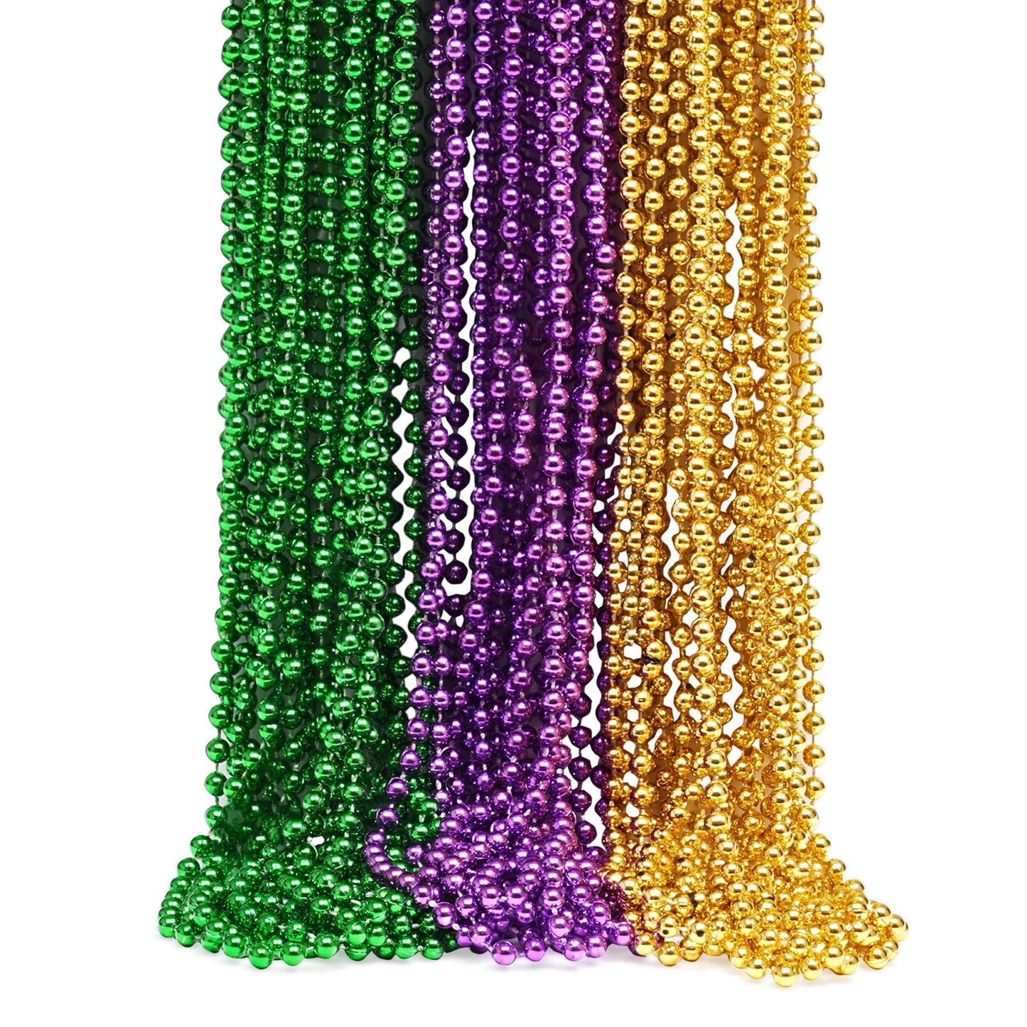 Biubumtu 30Pcs Mardi Gras Beads, Green Purple Gold 33'' Metallic Beaded Necklace Bulk Costume Stuff, Festival Parade Throw Acces