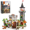 FUNWHOLE Medieval Watchtower Lighting Building-Bricks Set - Guardiance Castle with Soldier Farmer Minifigures Collectible Display Set 1625 Pcs for mature-themeds and Teen