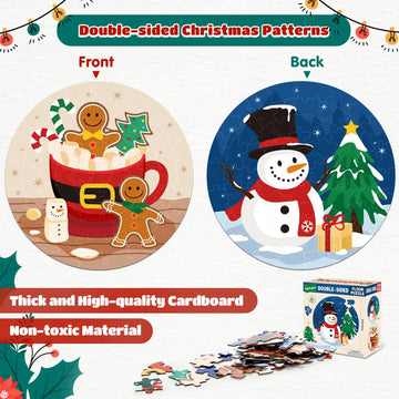 Ciyvolyeen Christmas Floor Puzzles For Kids Ages 3 4 5 6 7 8 Jigsaw Puzzles Penguin And Gingerbread Man Double Sided Large Round Puzzle Gifts Presents For Kids Children Toddler 22' 70 Pieces