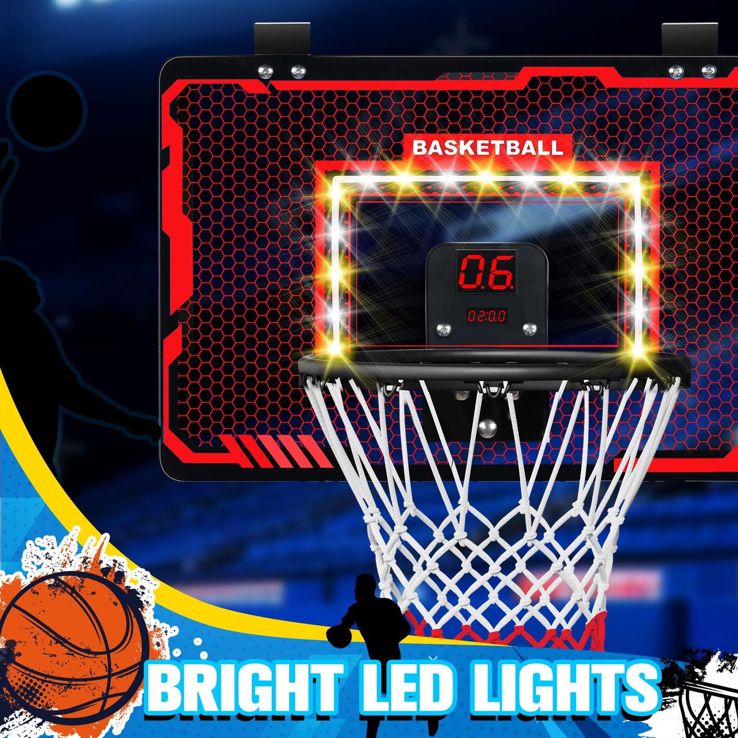 Taseyok Basketball Hoop Indoor, Mini Basketball Hoops With Electronic Scoring, Timing Board, And Led Lights, Over The Door Baske