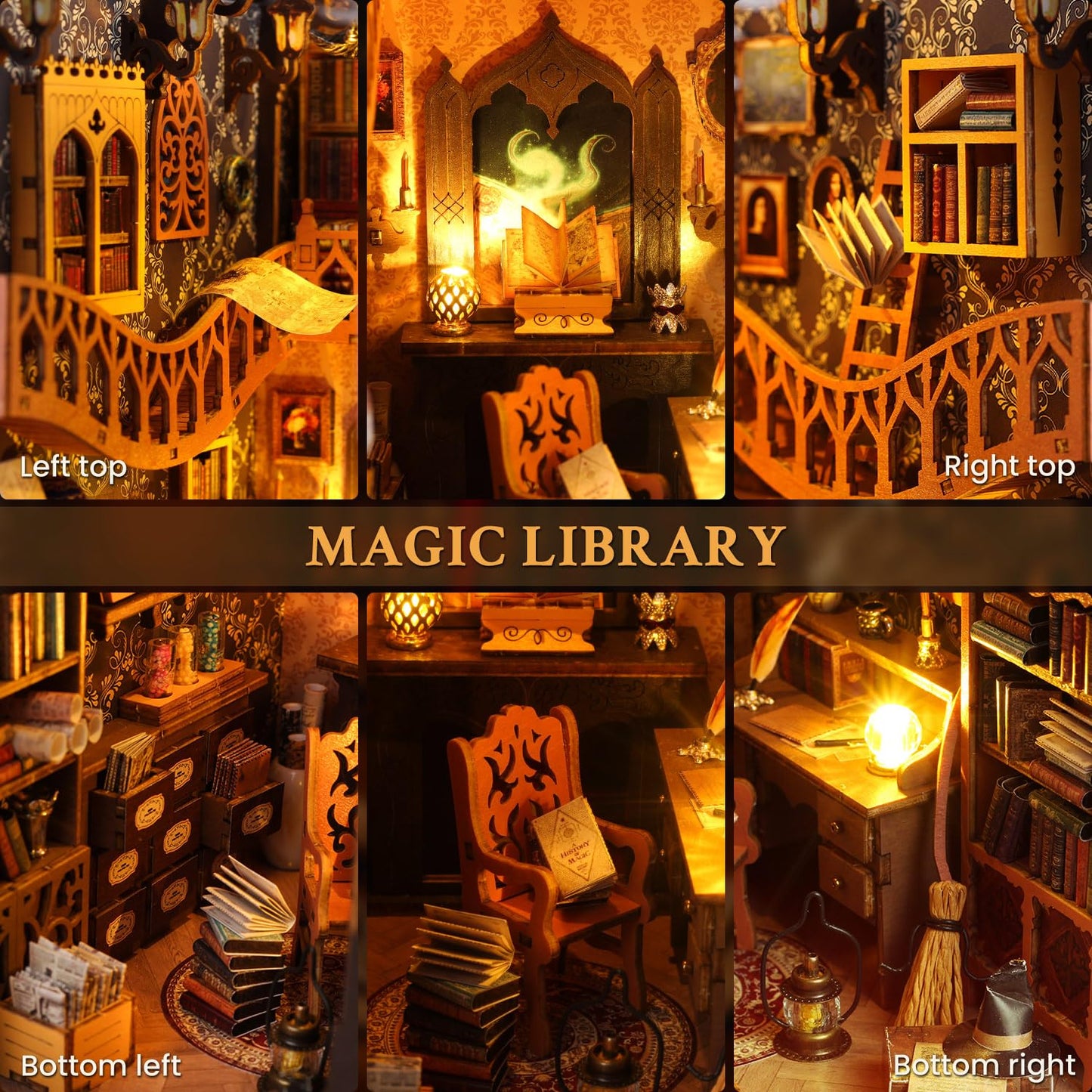 Lycidae Book Nook Kit, Diy Magic Dollhouse, Booknook, Miniature House Kit, 3D Puzzle Wooden, Led Lights, Decoration Gift, Bookno