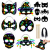 MGparty Halloween Crafts 42PCS Halloween Rainbow Scratch Mask Magic Scratch Paper Art for Kids Birthday Classroom Decoration Par