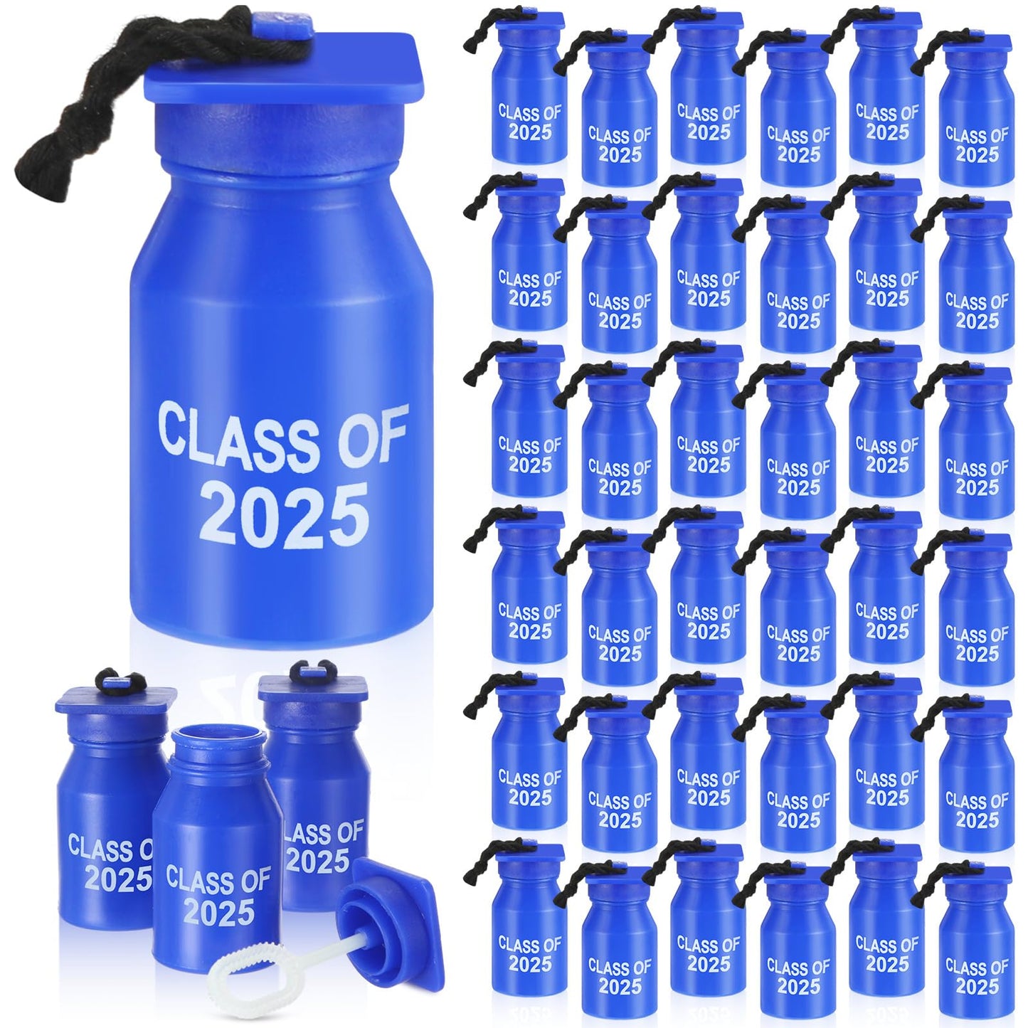 Hollowfly 36 Pcs 2025 Graduation Bubble Bottles, 0.6Oz Mini Bubble Bottles With Cap Wand, Refillable, Black, Graduation Party Fa