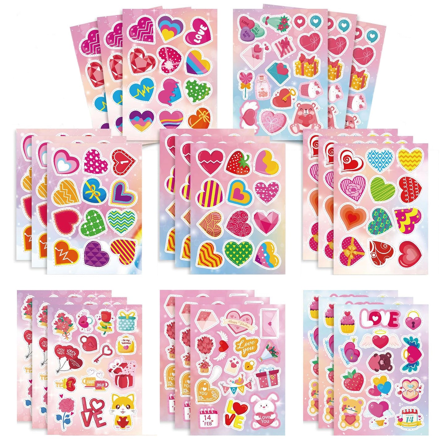 24 Sheets Valentine'S Day Stickers For Water Bottles Heart Stickers For Kids Valentine'S Day Gifts For Her Valentine'S Day School Activity Games Party Favors