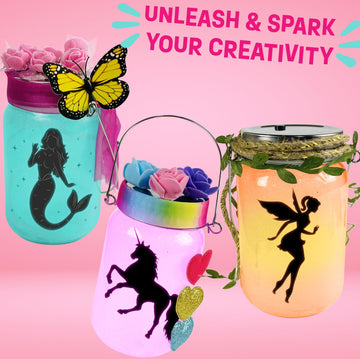 WOOODLIFY Light-up Unicorn Fairy & Mermaid Lanterns Craft Kit - Creative Art Toys for Girls Ages 8-12 - White - Model FLMK1001