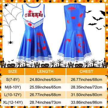 Didaey 6 Pcs Girl Zombie Costume Kids Halloween Cheerleader Costume Scary Halloween Party Cosplay (Blue,L)