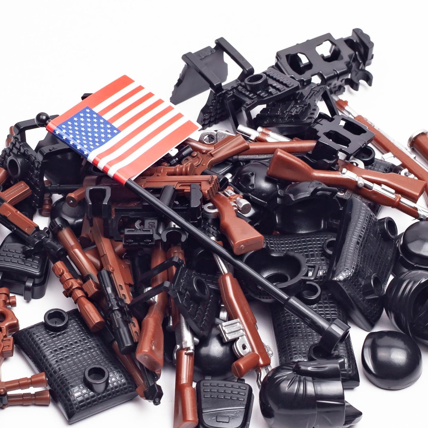 MaozyHomie 63 Pcs US Brown Toy Soldiers Figures Toy Set US Pack Military Army Battle Toy Set Weapon Battle Building Blocks Compatible with Major Brand 3 Years Old and up