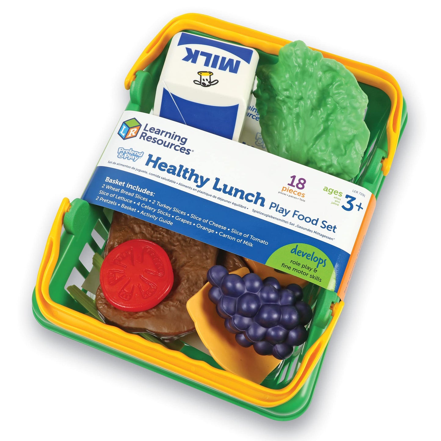 Learning Resources Healthy Lunch Basket, Toddler Play Food, 17 Pieces, Ages 3+, Ler7291, Multicolor,