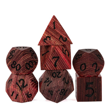 Hddais Wood Dnd Dice, 7Pcs Polyhedral Dice Set With Iron Box, Rpg D&D Dice Set For Dungeons And Dragons Role Playing Games(Red W