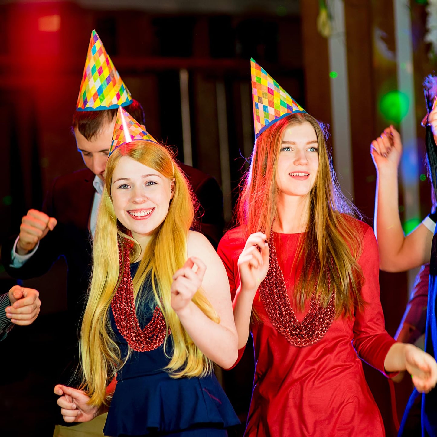 100 PCS Red Mardi Gras Beads, Red Oval Beads Necklaces Christmas Necklaces 30.5'' Metallic Beaded Costume Necklaces Party Neckla