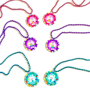 Gzyssl 12 Pcs Easter Party Beads Necklaces Colorful Easter Rabbit Medallion Beads Necklace Party Supplies