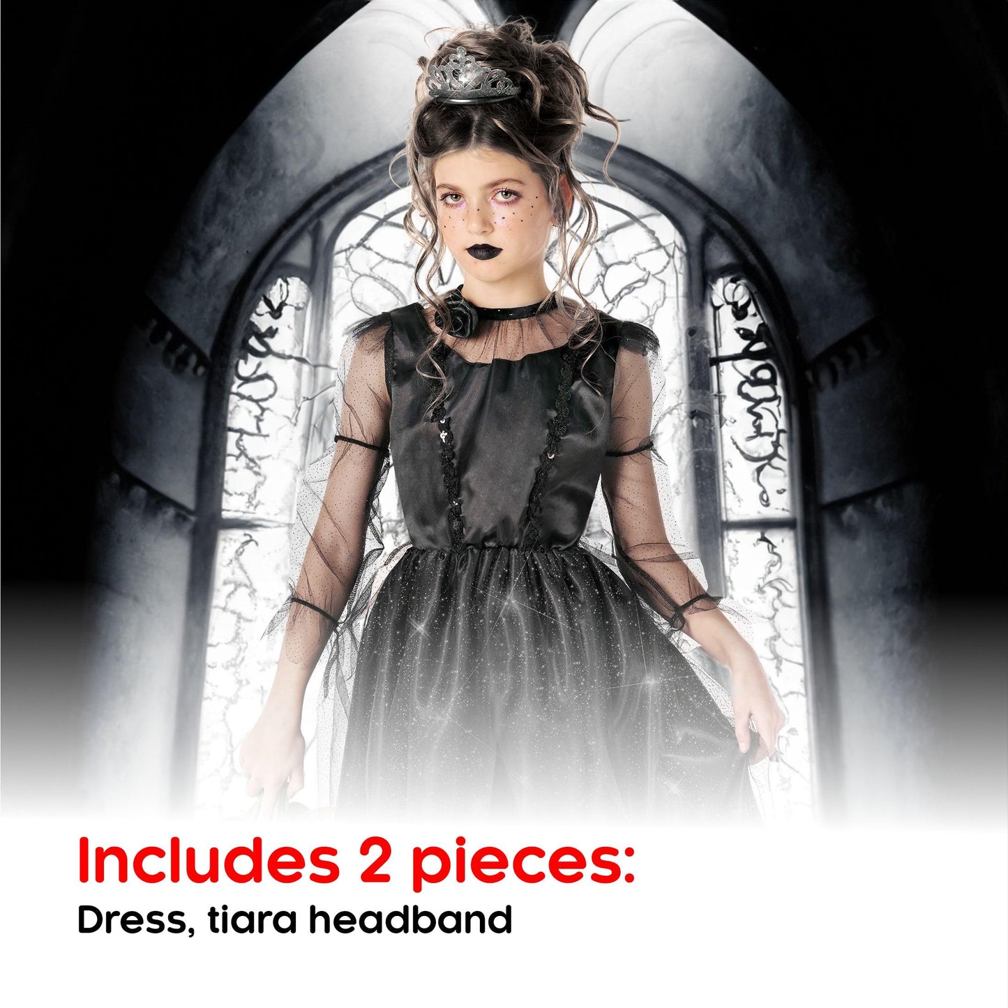 Morph Kids Gothic Witch Costume For Girls - Black Witch Dress For Kids - Spooky Halloween Outfit For Girls, Small