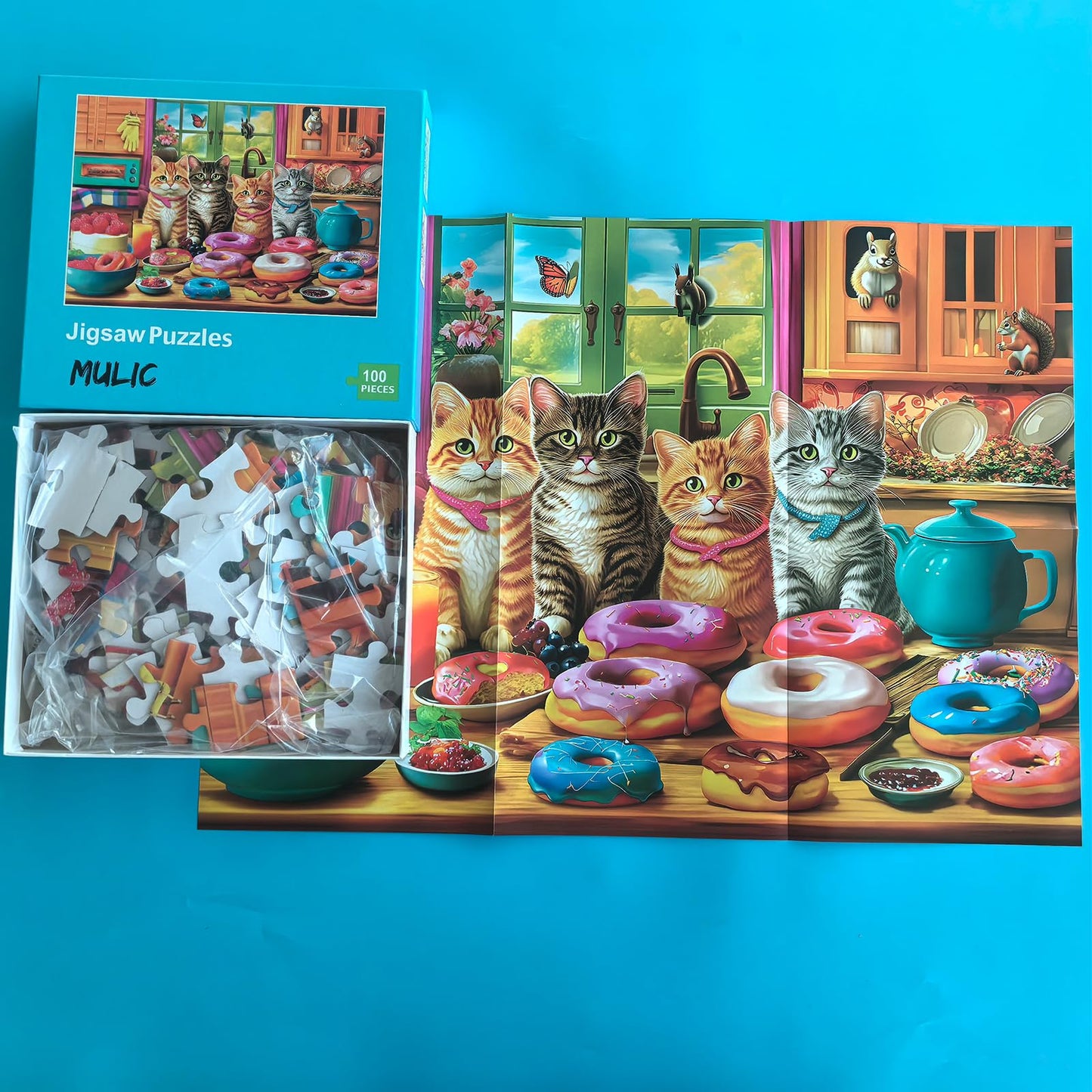 300 Pieces Jigsaw Puzzles For Adults - Puzzles For Kids Ages 6-8 8-10 10-12 - Large Piece Puzzles For Seniors - Kitchen Kittens And Donuts