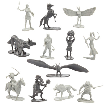 Fantasy Creatures Mini Rpg Action Figures- 56 Monster Miniatures W 12 Difft Sculpts- Large Direwolfs Cyclops Dragons Phoenix & More- 1/32Nd Scale, Fully Dungeon Paintable- Compatible W Dnd Pathfinder