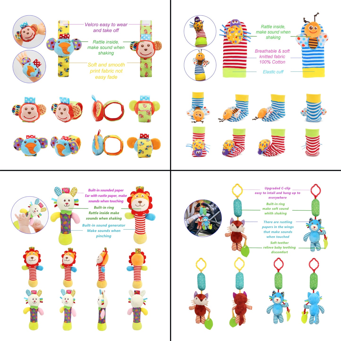 Wrist Rattles Foot Finder Rattle Sock Baby Toy, Hanging Rattle Toy, Arm Hand Bracelet Rattle, Feet Leg Ankle Socks, Activity Rat