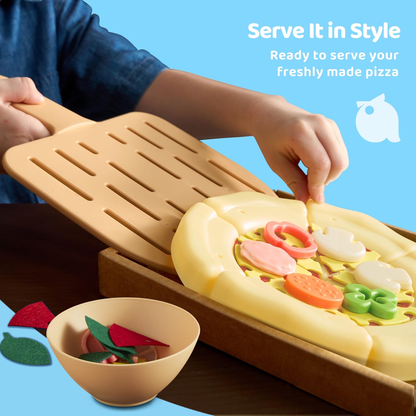 lalalark Play Food Toddler Toy - Pizza Toy with 18 Toppings - Pretend Play Cutting Food for Kids - Craft 'n Crust - Interactive