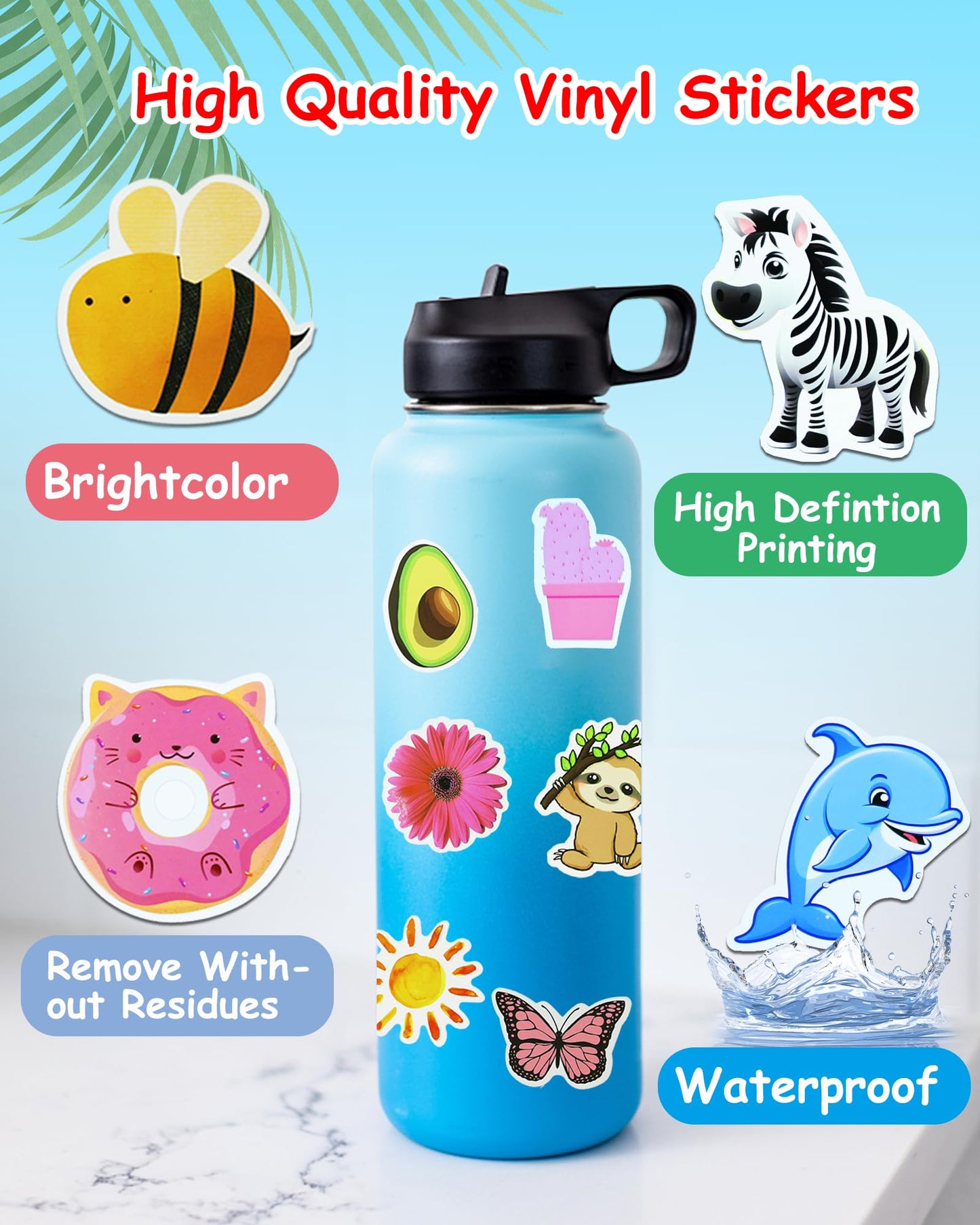 Eoaod 300Pcs Water Bottle Stickers For Kids, Cute Stickers For Water Bottles, Vinyl Waterproof Stickers Aesthetic Laptop Sticker