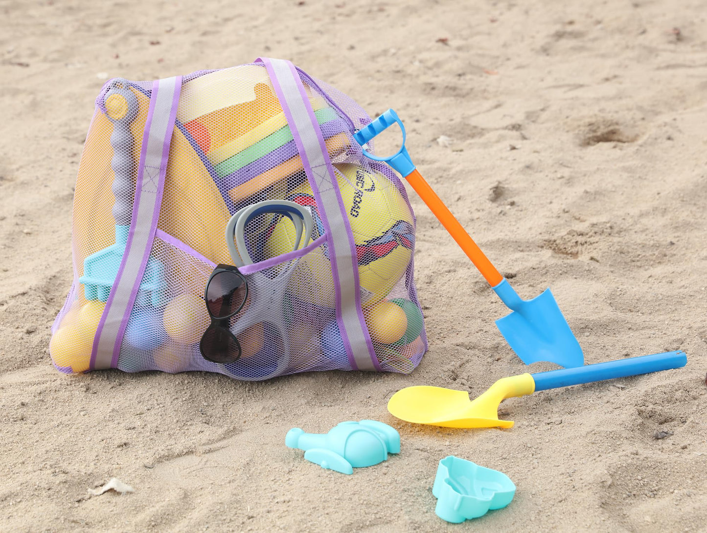LEAFOREST Large Beach Bag with Zipper Lightweight Beach Toy Bag Mesh Bag for Swimming Pool Sand Toys (Purple)
