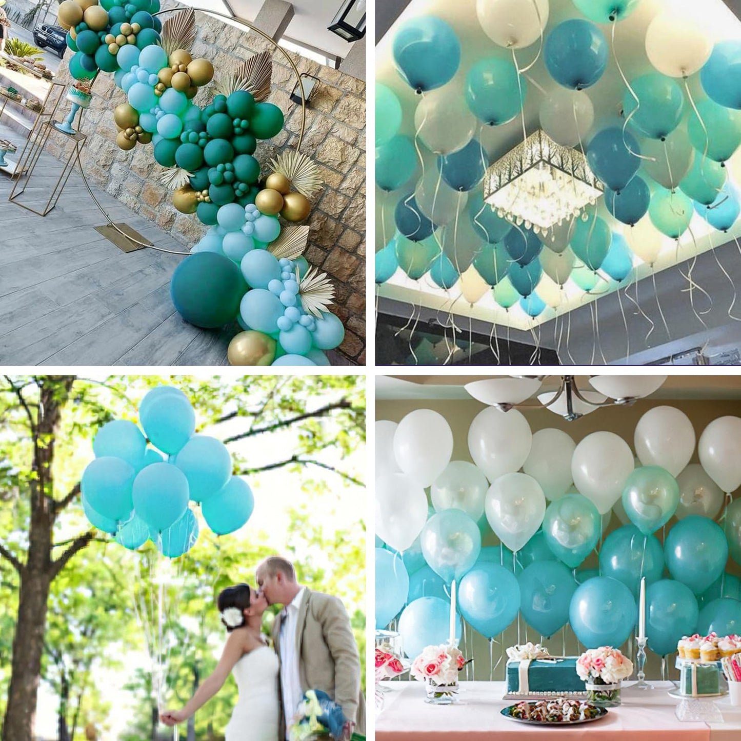 PartyWoo Teal Balloons, 140 pcs Pack - 5" to 18" Rubber Balloons for Birthday Decorations, Teal-Y69