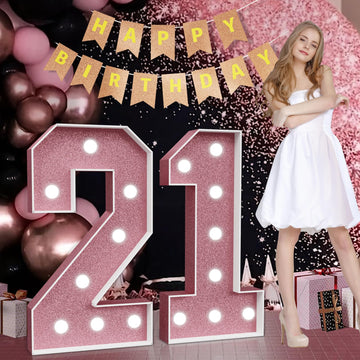 Marquee Numbers Pink 21St-Birthday Decorations: Large 3Ft Light Up Number Rose Gold 21 Birthday Decoration For Women Men Twenty