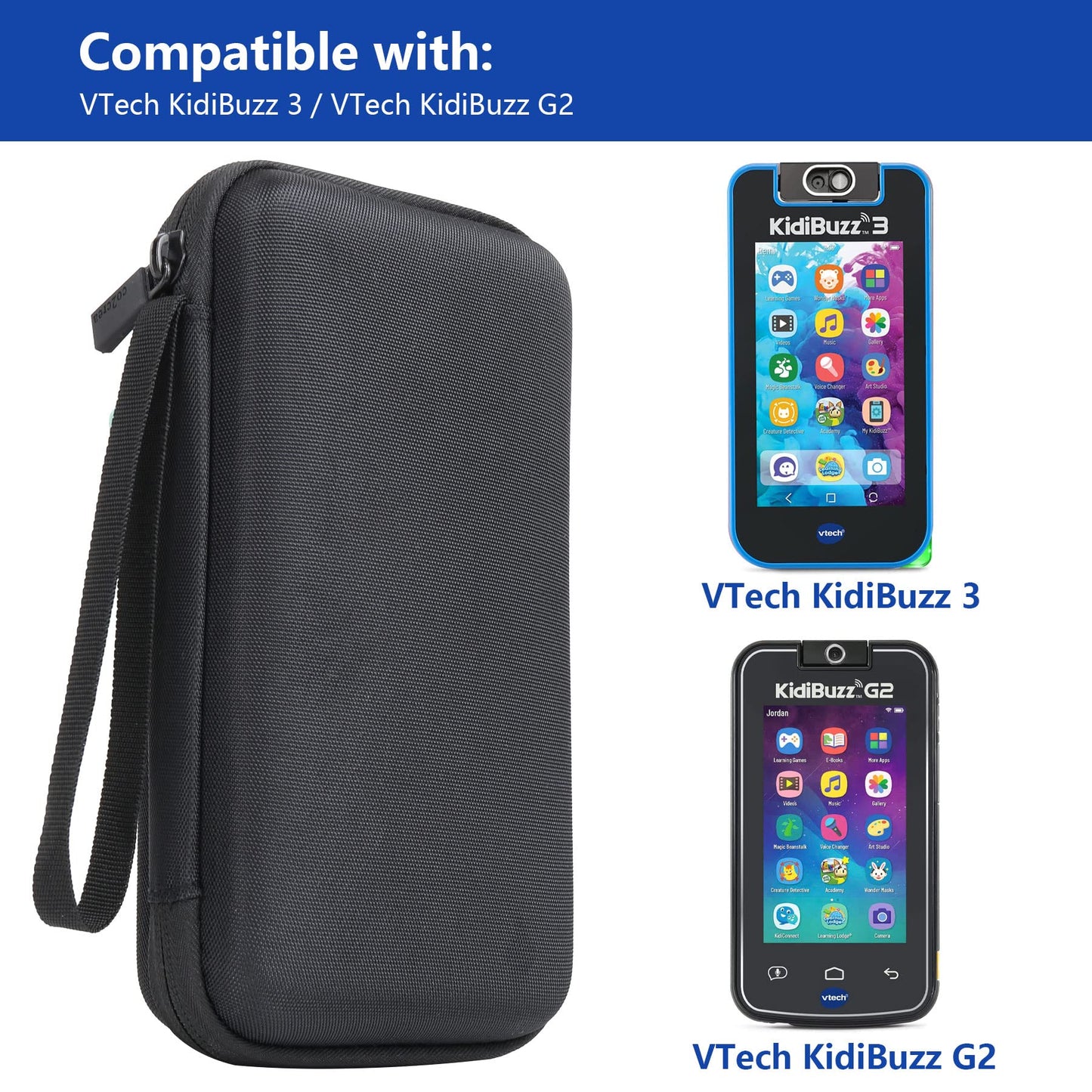 Co2Crea Hard Case Replacement For Vtech Kidibuzz 3 / Kidibuzz G2 Kids’ Electronics Smart Device Kidiconnect (Black Case + Inside Grey)