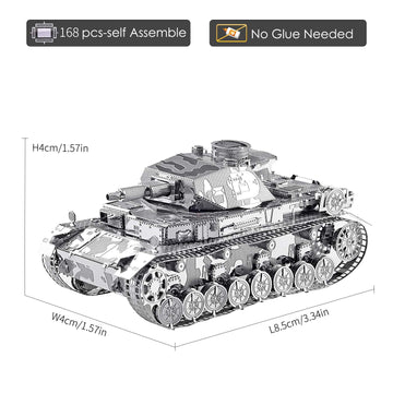Piececool 3D Metal Puzzles For Adults, German Iv Tank Metal Model Cars Kits To Build For Teens Students, Diy Military Model Kit Toys, Great Birthday Gifts, 168 Pcs