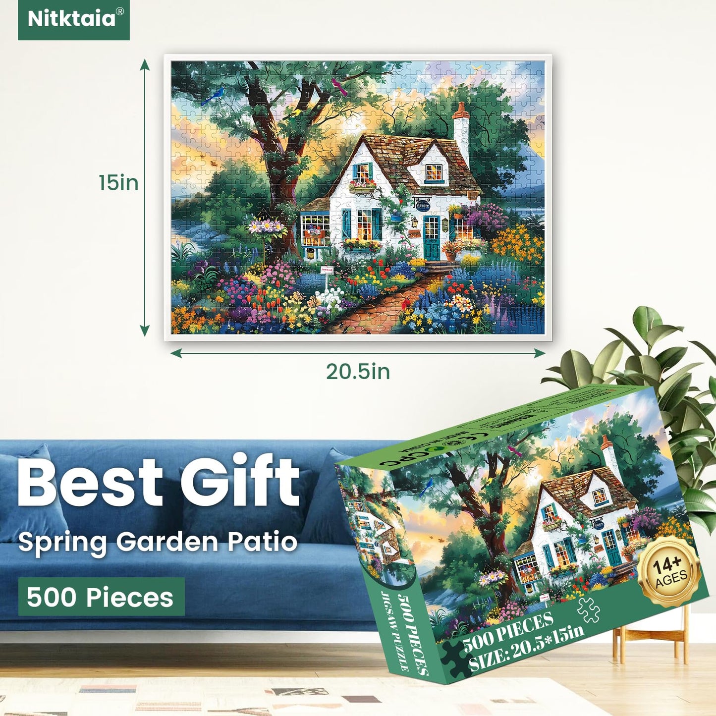 500 Pieces Jigsaw Puzzles For Adults-Garden Patio Puzzle For Adults Children Elderly-Recycled Paper Puzzle 500 Pieces-Glossy, St
