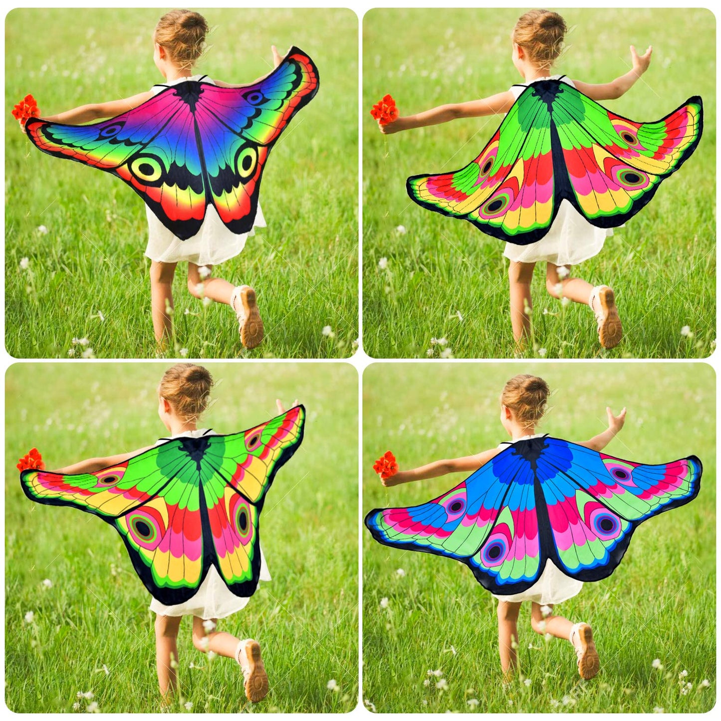 9 Pieces Kids Butterfly Costume Fairy Butterfly Wings Masquerade Masks Halloween Girls Dress Up Pretend Play (Rainbow Series)