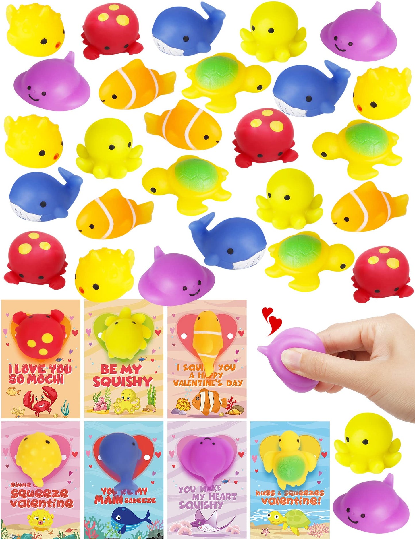 Feltom 28 Pack Valentines Day Cards Gift For Kids With Mochi Squishy Toys Set To Squeeze, Valentine School Classroom Exchange Pr